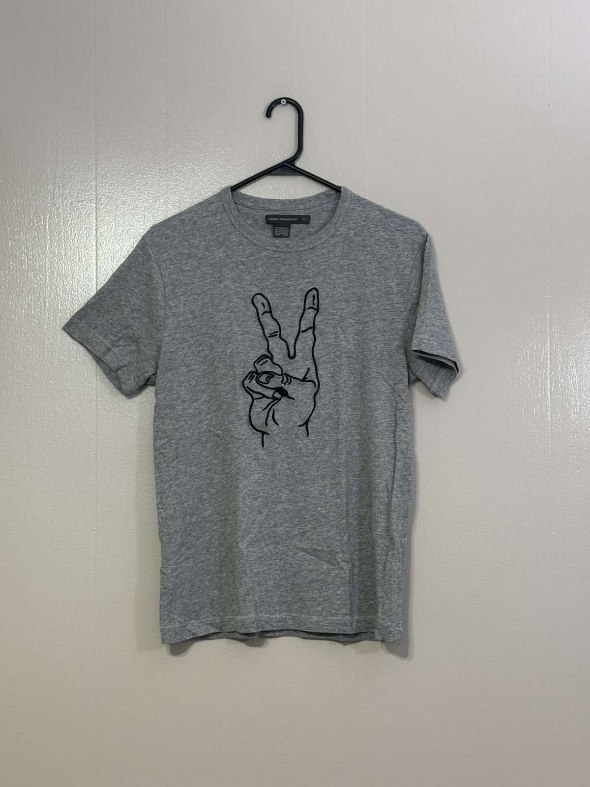 French Connection Embroidered Peace Graphic Tee Grey Size S C49