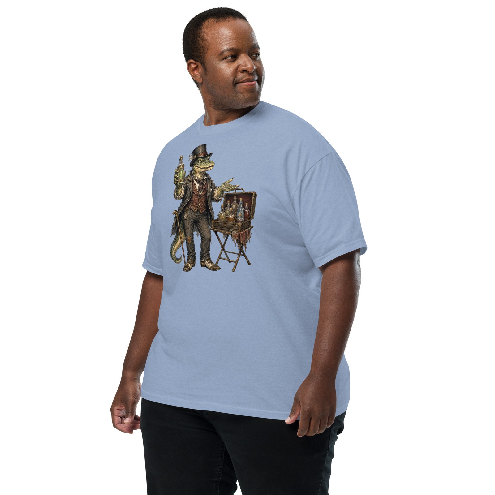 Reptilian Snake Oil Salesman Comfort T-Shirt Lizard Man Carnival Art Tee S-4XL