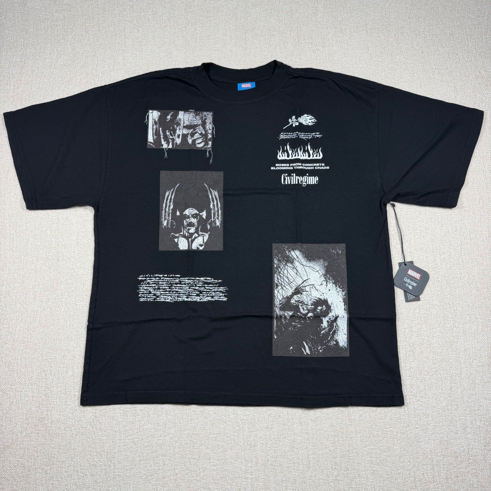 Civil Regime x Marvel Wolverine In Chaos We Bloom 199X Oversized Tee Black Large