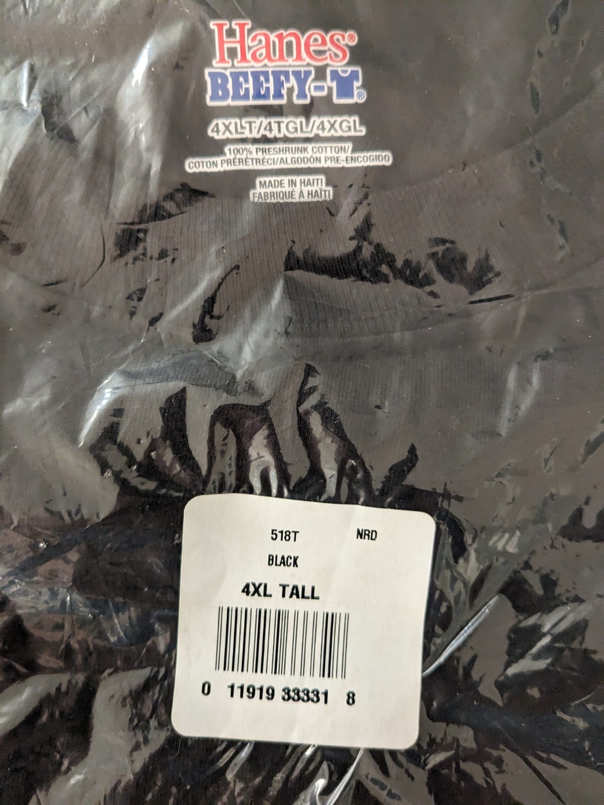 NWT Hanes 4XL Beefy-T Tall Black T-Shirt – Hanes 518T