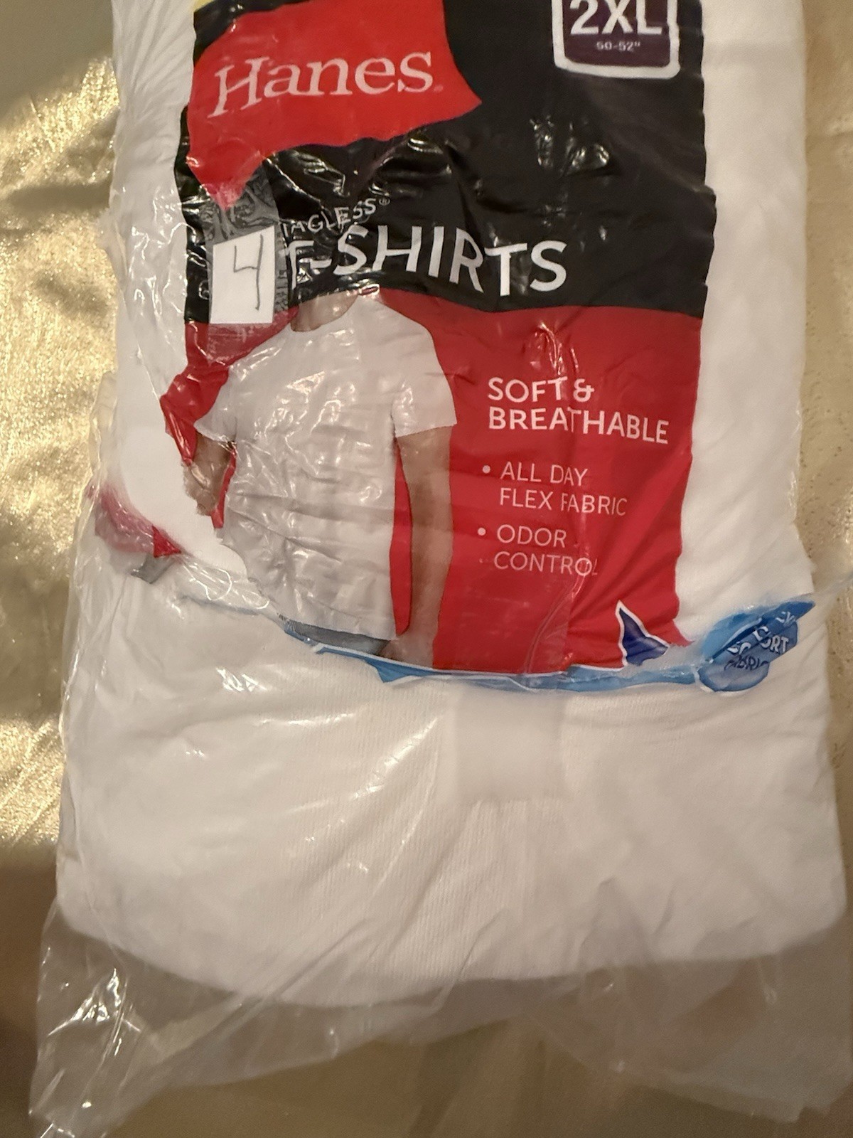 NWT Hanes 4 Pack Original Fit Crew Cotton T Shirts White Size 2XL 50”-52″