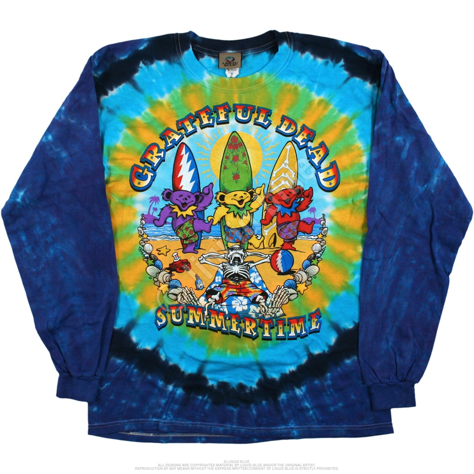 GRATEFUL DEAD-BEACH BEAR BINGO-Summer-2 SD Long Sleeve TIE DYE T-SHIRT M-L-XL-2X