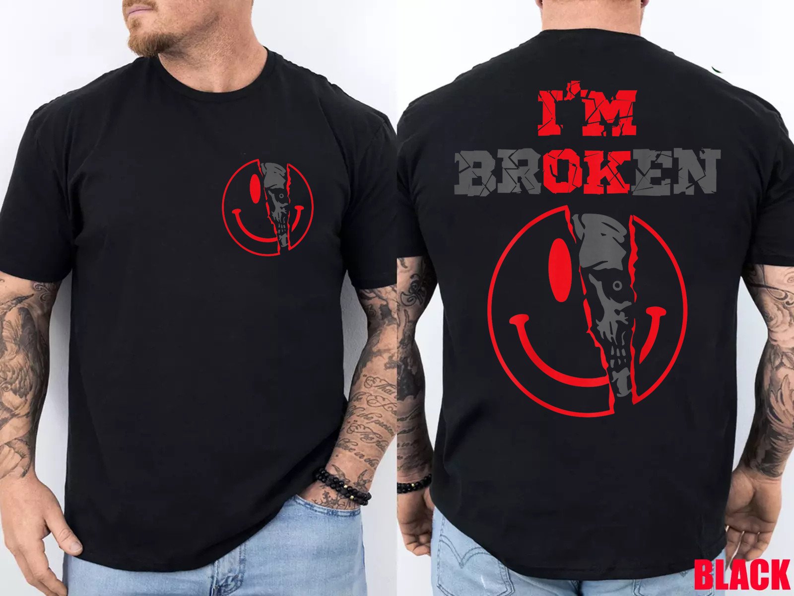 Confused Smile I’m Broken Invisible Illness I’m OK Broken 2 Sides T-Shirt