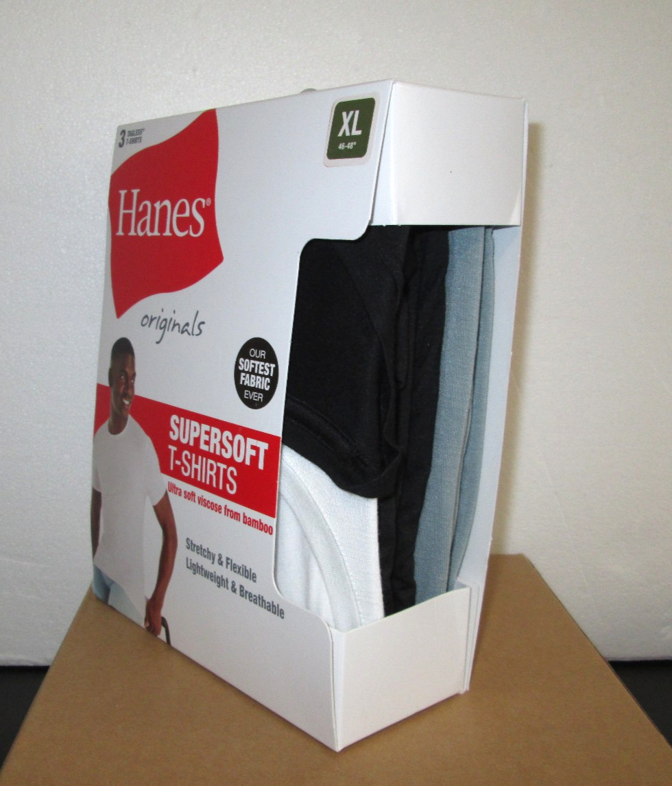 New Men’s Hanes Originals 3 Pack Tagless SuperSoft Modern Crewneck T-Shirts XL