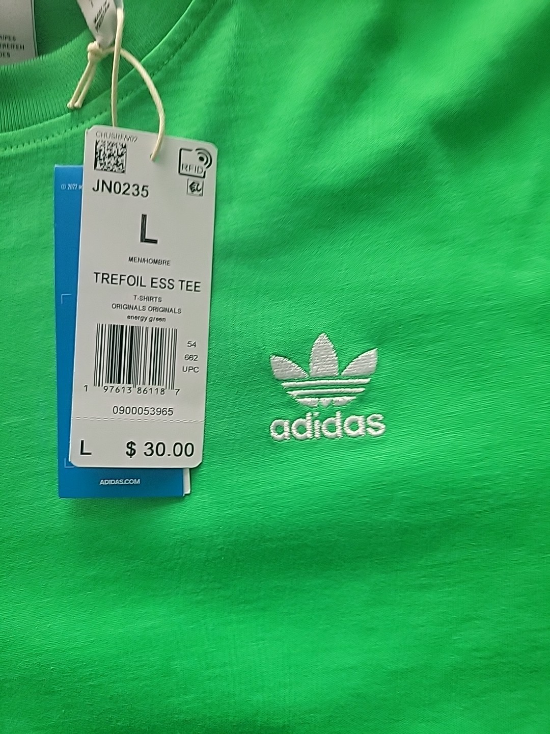 adidas Men’s Trefoil Essentials Tee Energy Green. Size Large