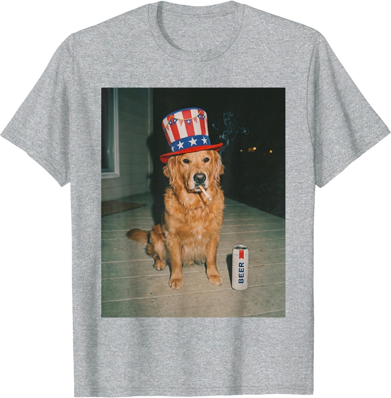Patriotic Golden Retriever Dog Smoking Funny Dog Meme T-Shirt