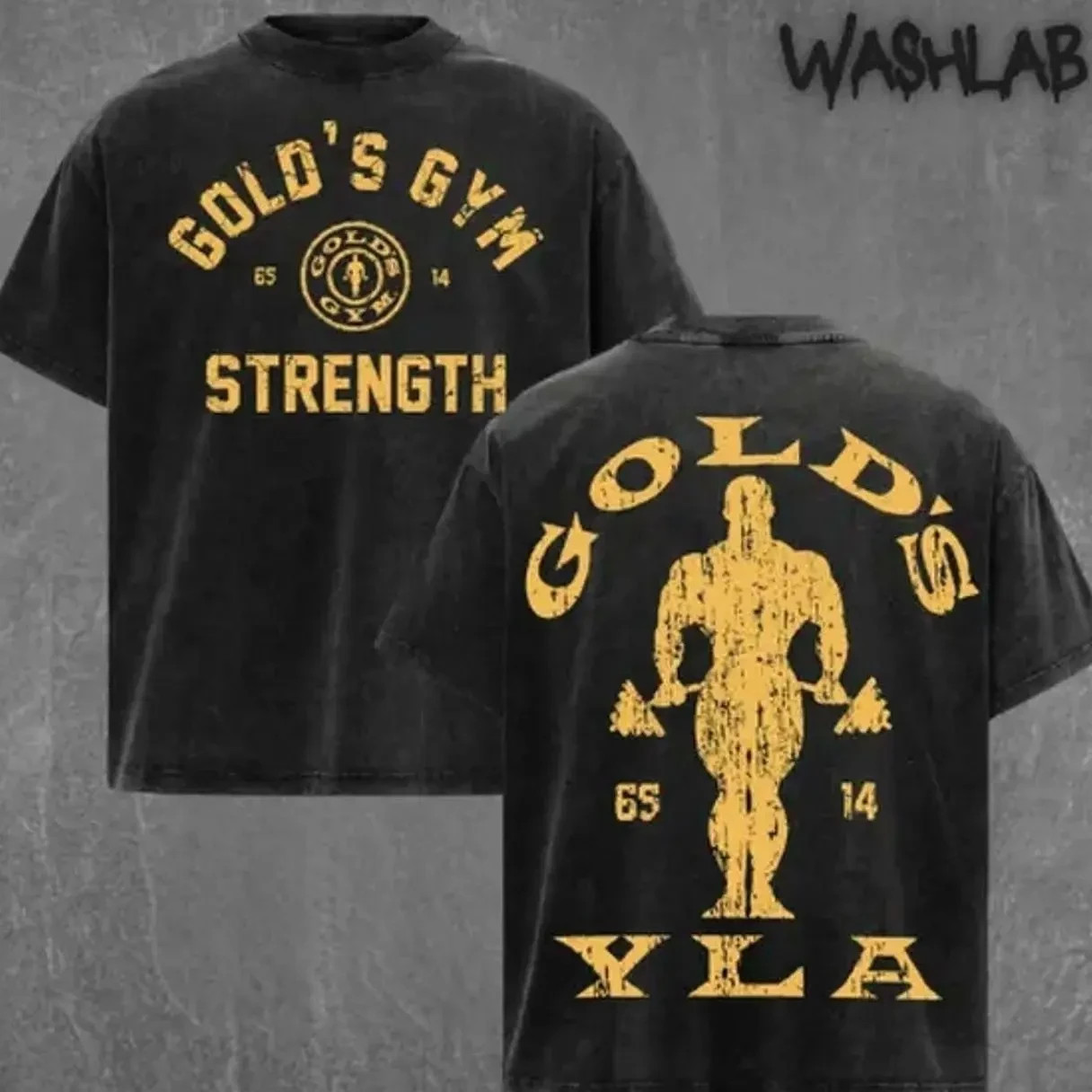 Vintage Gold Gym Pump Young LA Graphic Tee Washed – Double Sided Print