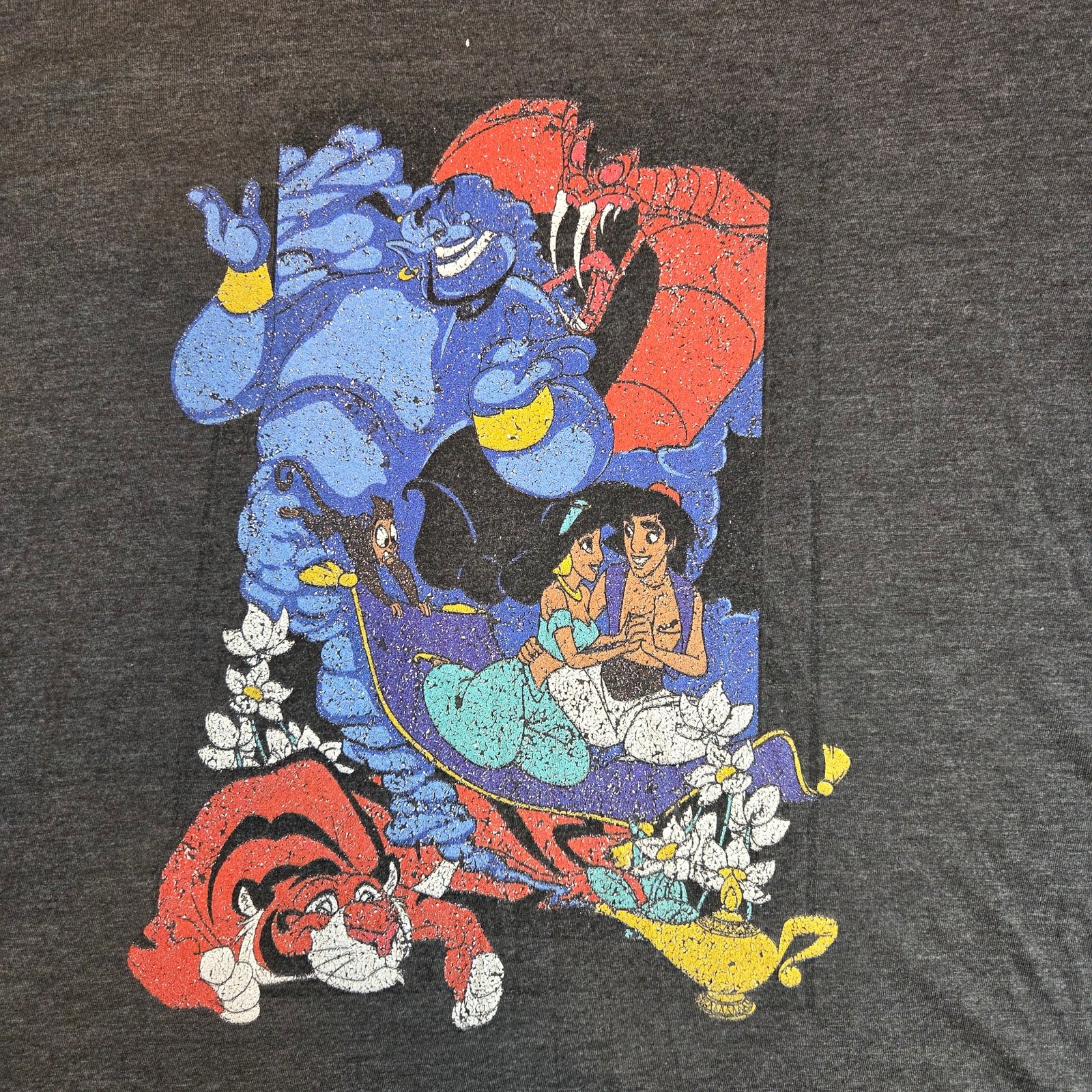 Disney Aladdin Genie Jasmine Abu Graphic Tee Shirt XL Tultex Gray