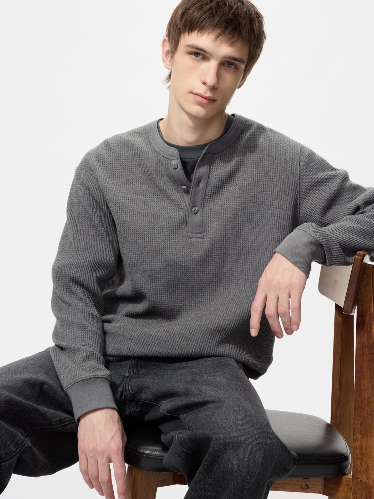 UNIQLO Waffle Henley Neck T-Shirt XS-4XL Men Regular Fit 482766 NWT