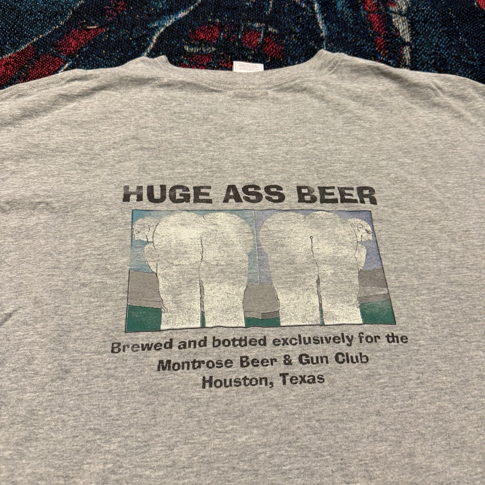 Vintage 90s Huge Ass Beer Houston Texas Parody Shirt Funny Men’s XXL Grey Guns