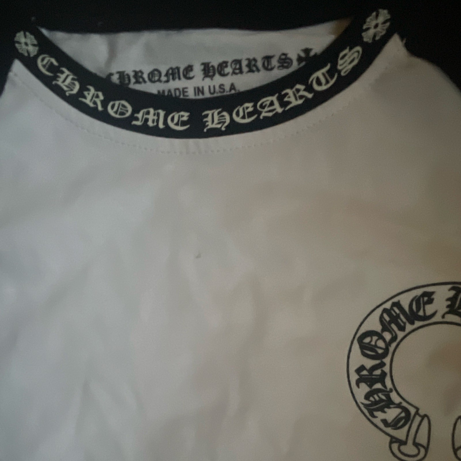 Chrome Hearts Raglan Long Sleeve Graphic Tee White/Black Cotton Jersey Men M