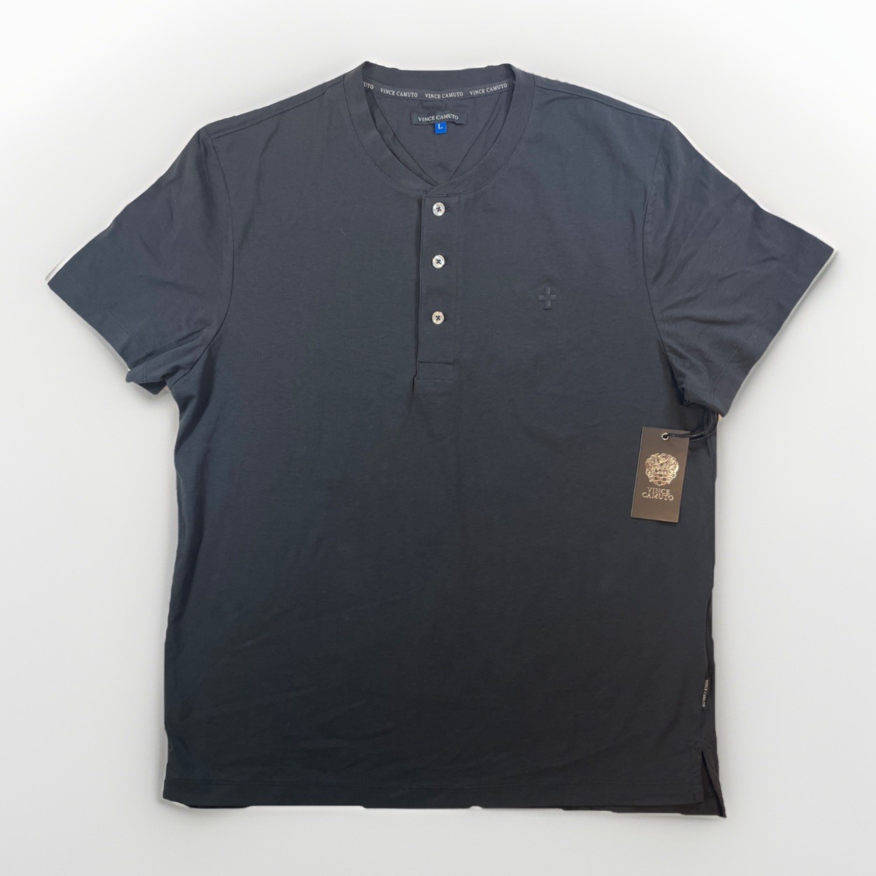 Mens L Vince Camuto Charcoal Short Sleeve Henley NWT