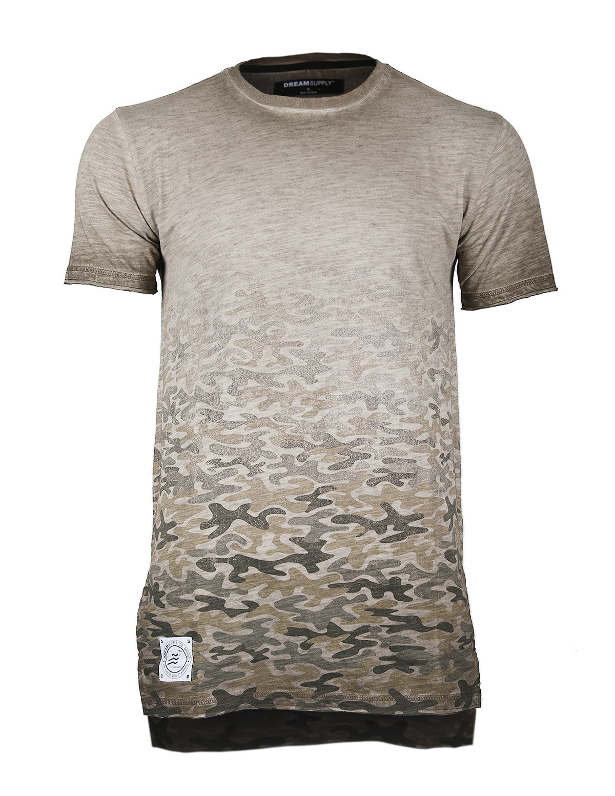 ZIMEGO Mens Short Sleeve Camouflage Longline Hipster Side Slit Oil Wash T-shirts