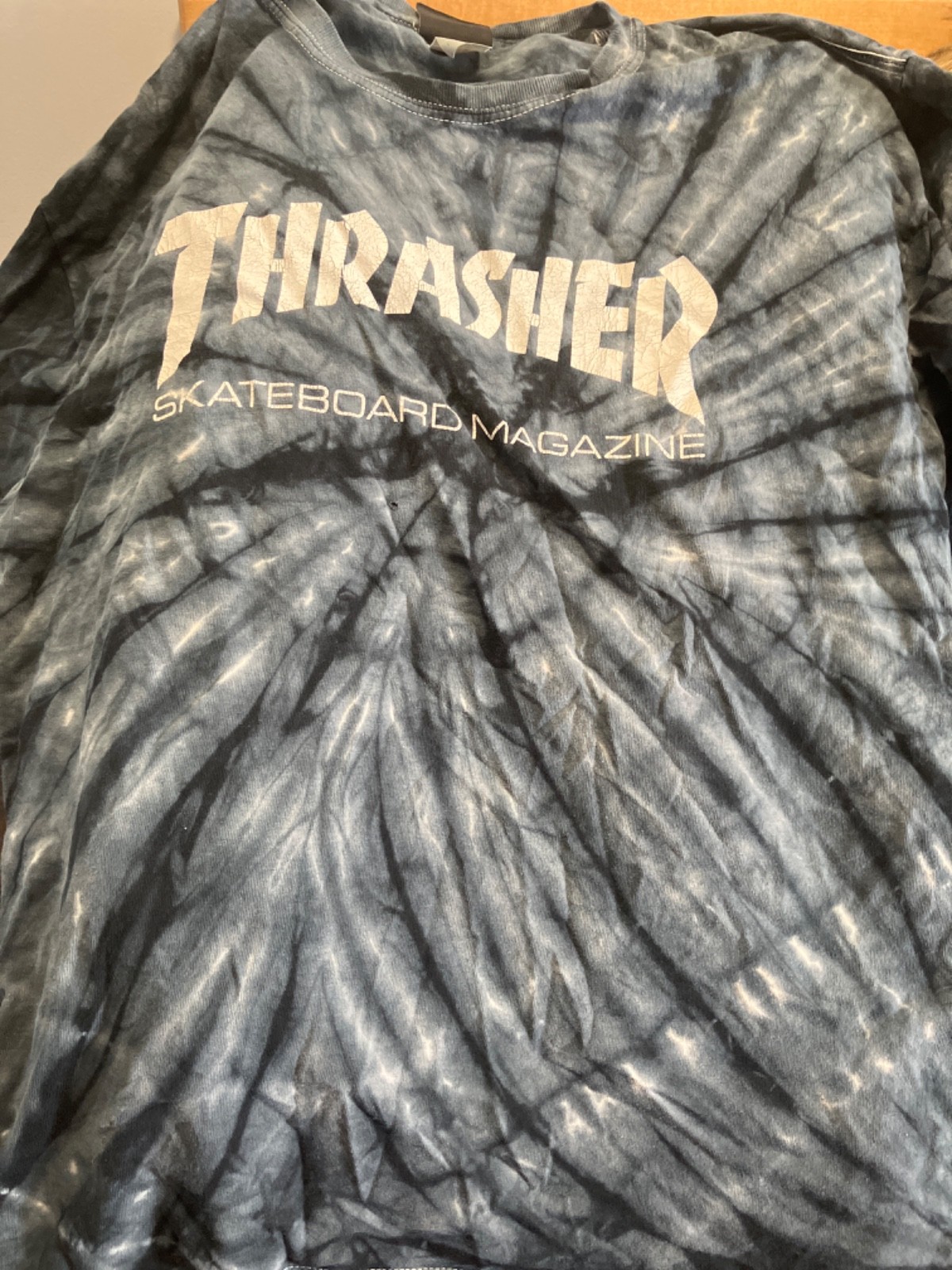 Vintage Genuine THRASHER SKATEBOARD MAGAZINE Black Tie Dye T Shirt Men’s Sz L