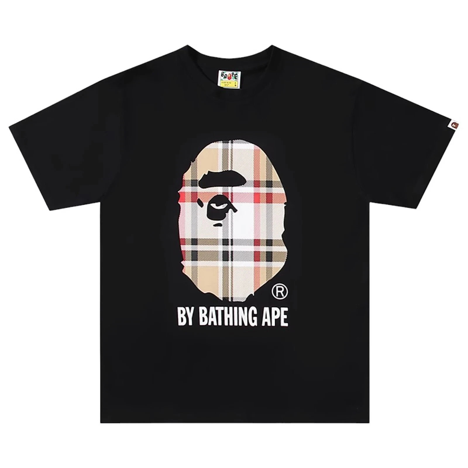 BAPE Check Ape Head T-Shirt Black Multi Beige | A Bathing Ape Medium Size