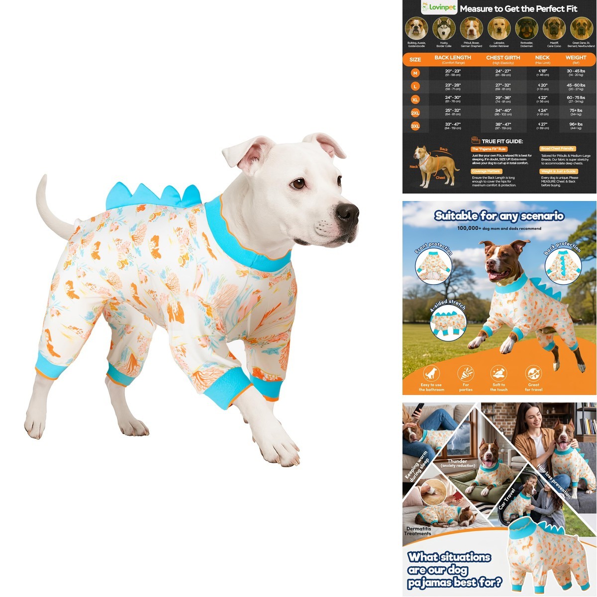 LovinPet Big Dog Jammies, Large Dog Pajamas, Anti Licking Shirt Lightweight