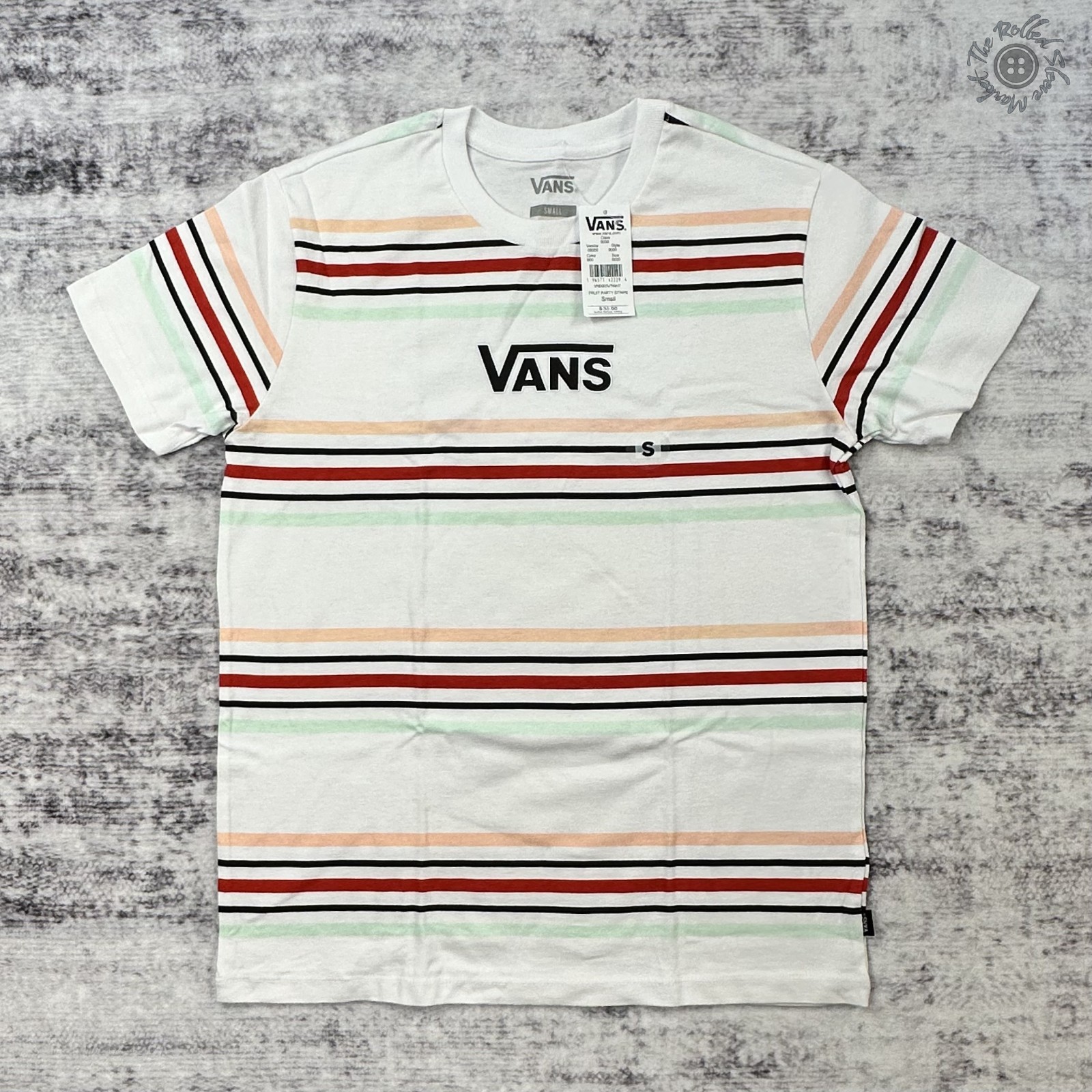 NWT Vans Men’s Small Fruit Party Stripe T-Shirt White Multicolor MSRP $35