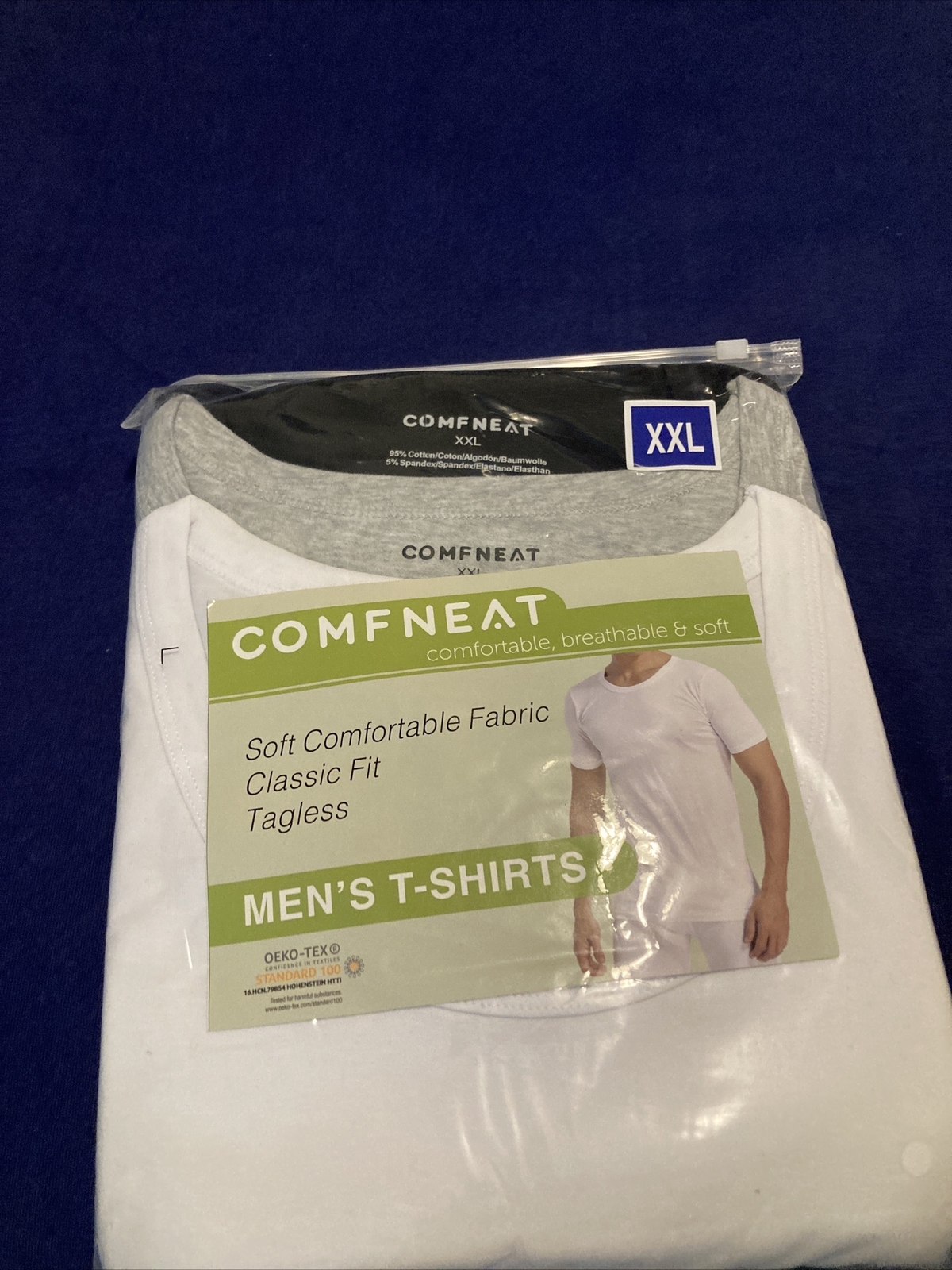 Comfneat Men’s 3-Pack Undershirts Cotton Spandex StretchyWhite gray and black