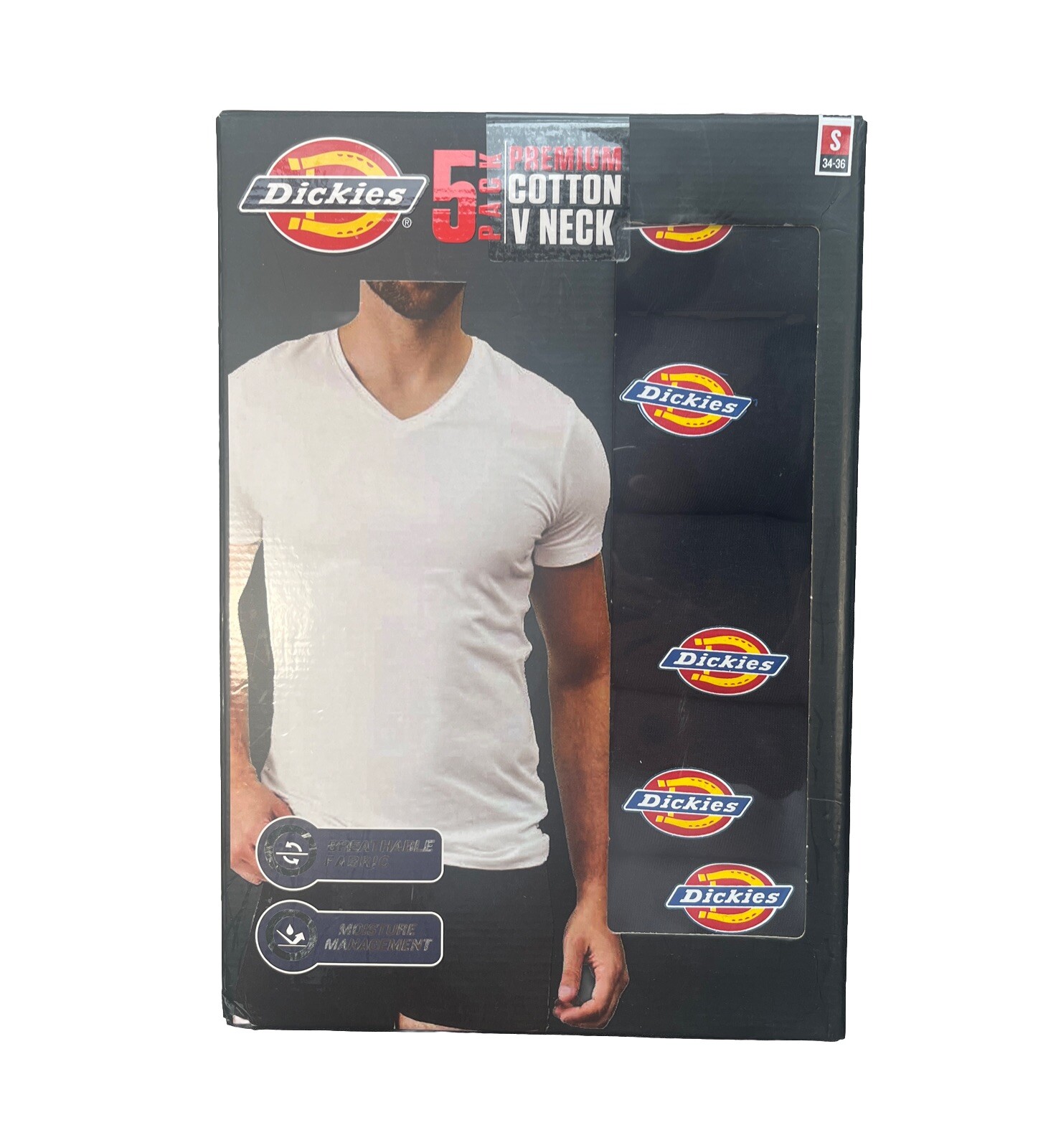 Dickies Men’s Premium Cotton V-Neck T-Shirts Black Size S (34-36)