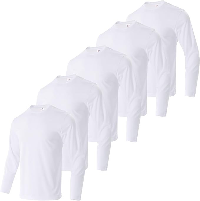 Men’s T-Shirt Long Sleeve 100% Cotton 5 Pack Plain Crew Neck Tees 2xl – 6XL
