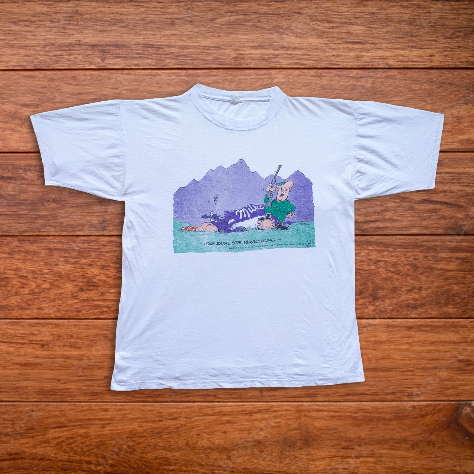 Vintage 90s MILKA T Shirt Chocolate Cow Hunter Alfred Himmelweiss Single stitch