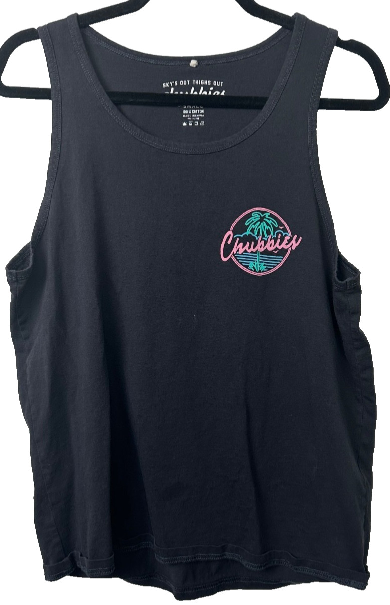 Chubbies Tank Top Mens S Retro Neon Dream Crew Neck Black Pink Palm Graphic D46