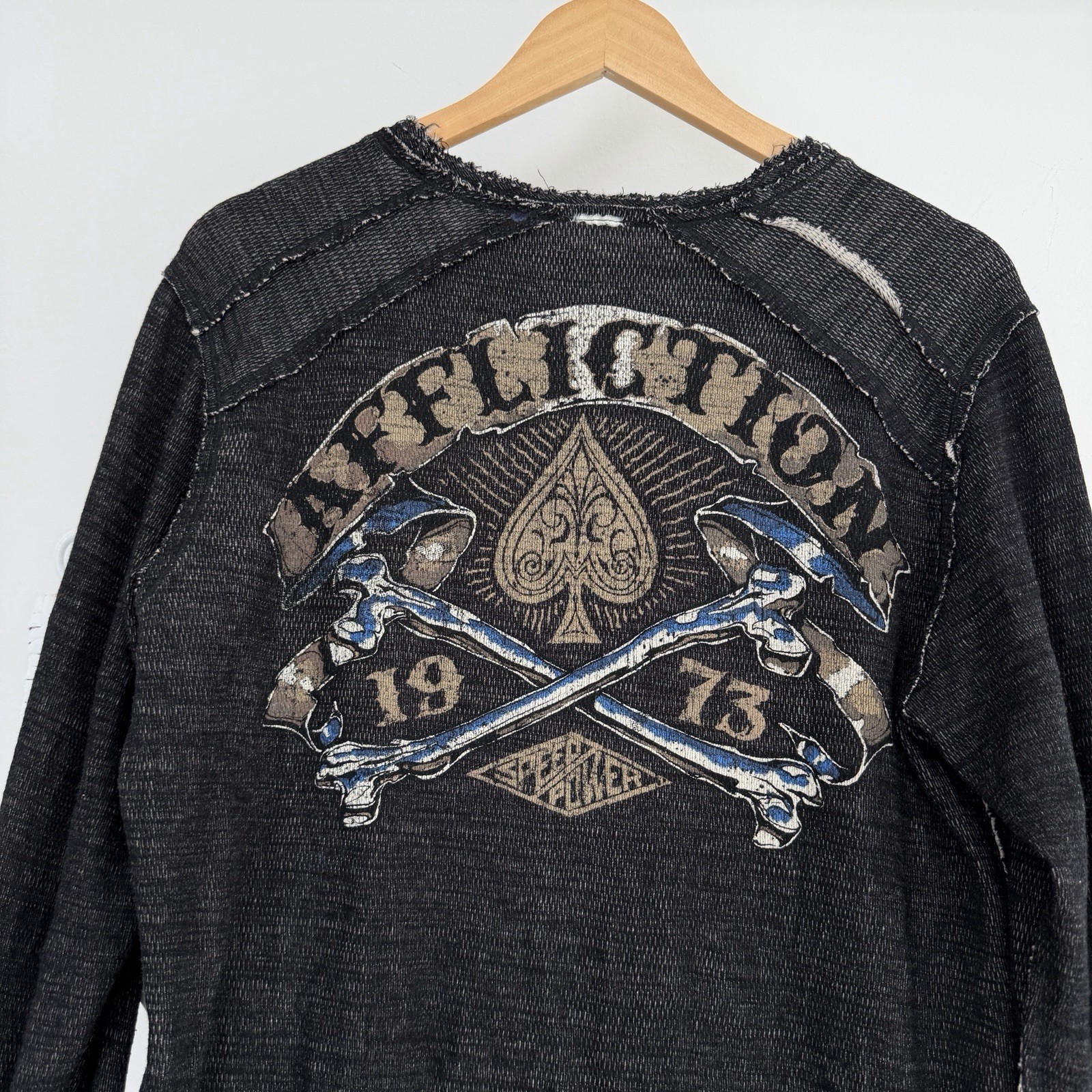 Affliction Reversible Thermal Shirt Mens Large Waffle Knit long Sleeve Y2K Wings