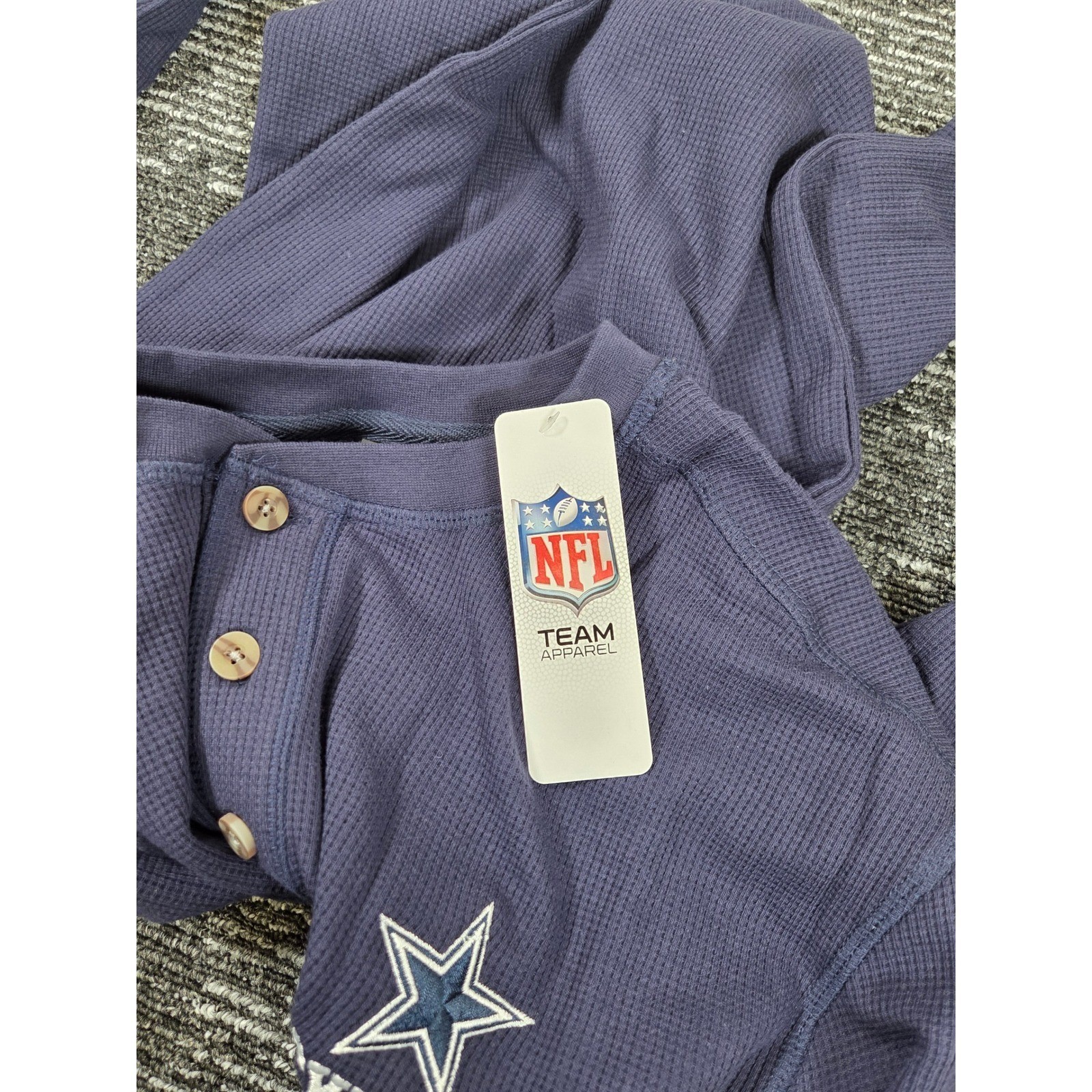 NFL Team Apparel Dallas Cowboys Henley Men XL Navy Waffle Knit Thermal New