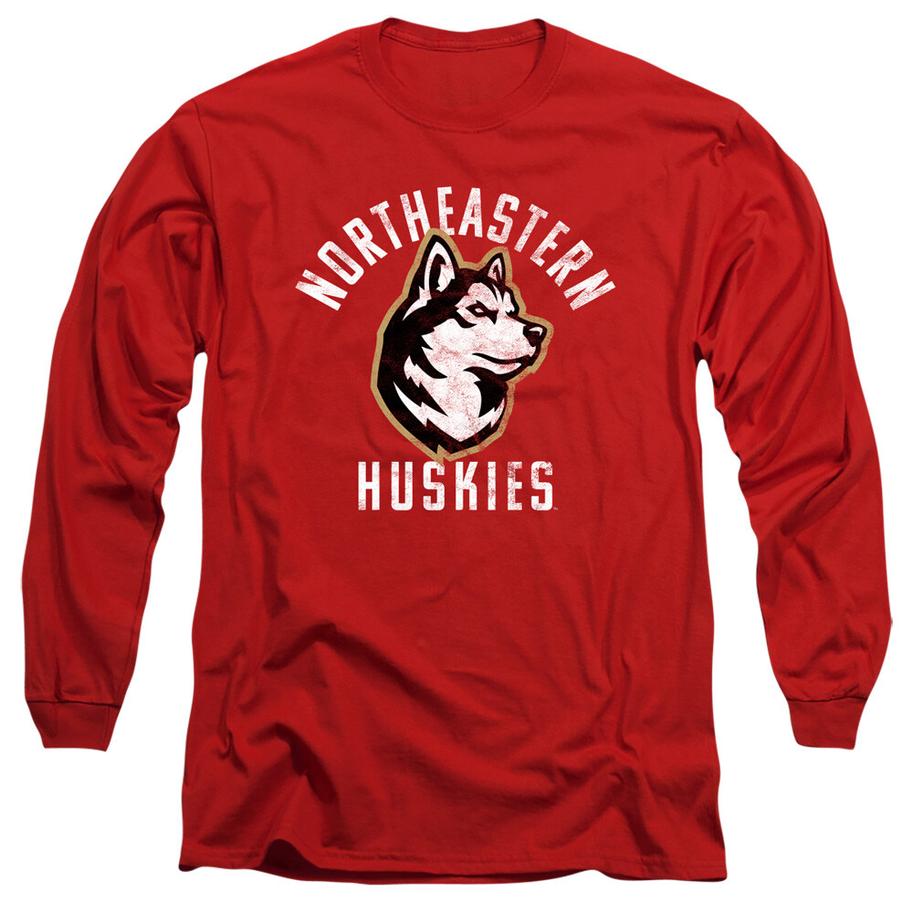 Northeastern University Adult Long Sleeve T-Shirt Huskies Logo, Red, S-3XL