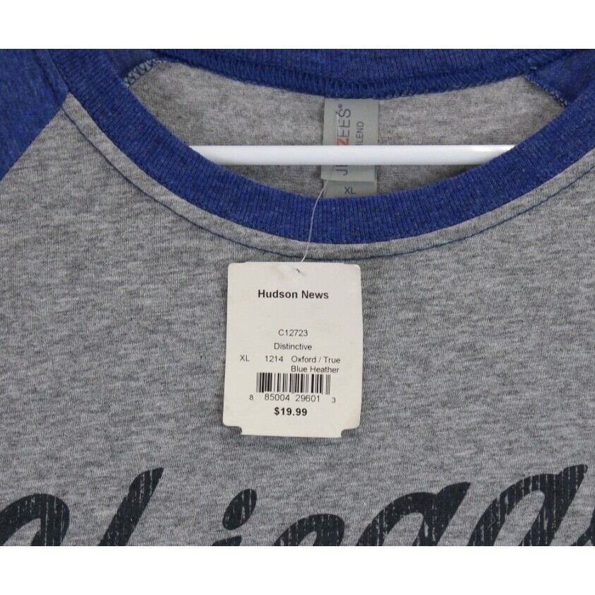 Jezees Blend Chicago Windy City Baseball T-Shirt Mens XL Gray Blue Raglan