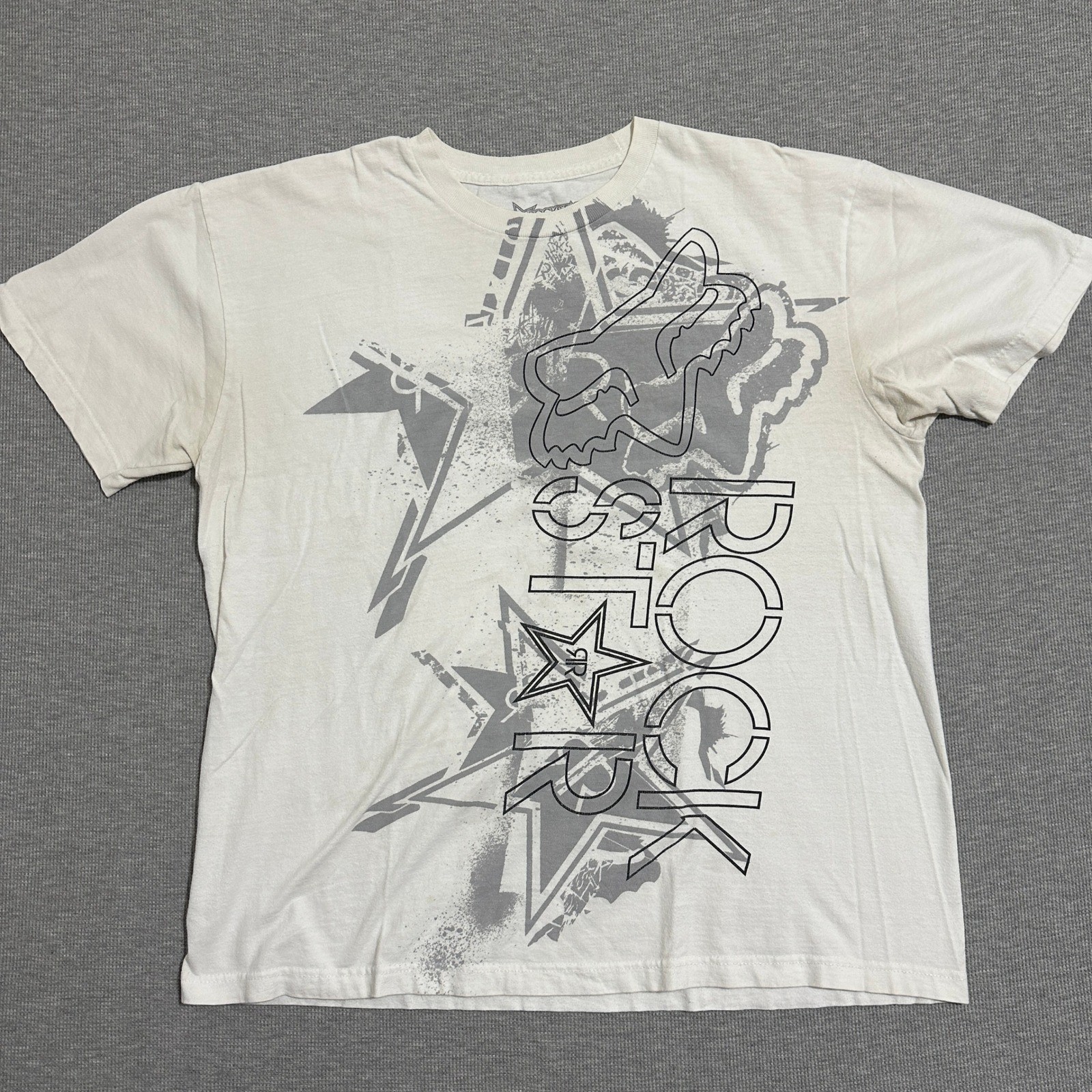 Y2K Rockstar Energy Drink Fox Racing Collab Graphic T-Shirt Motocross White XL