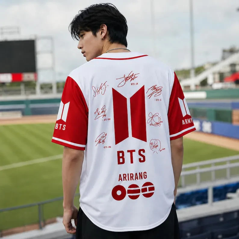 White Red Raglan Sleeve Kpop Concert Baseball Jersey Shirt Graphic Fan Made Top
