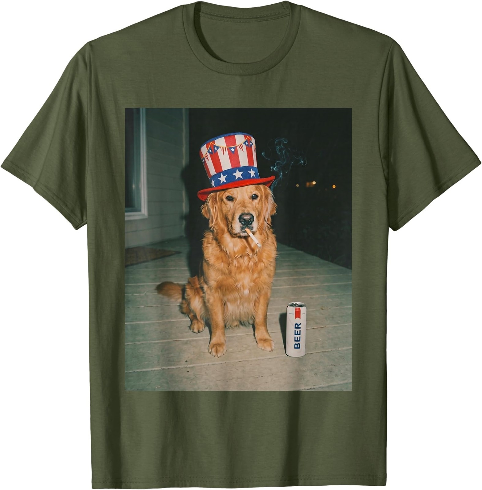 Patriotic Golden Retriever Dog Smoking Funny Dog Meme T-Shirt