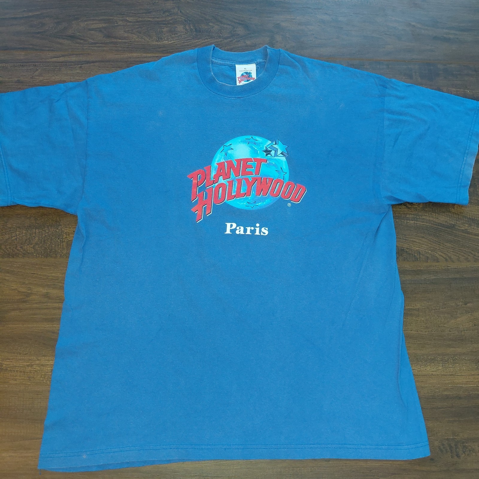 Vintage 90s Planet Hollywood Paris T Shirt Tee – Size XL – Blue