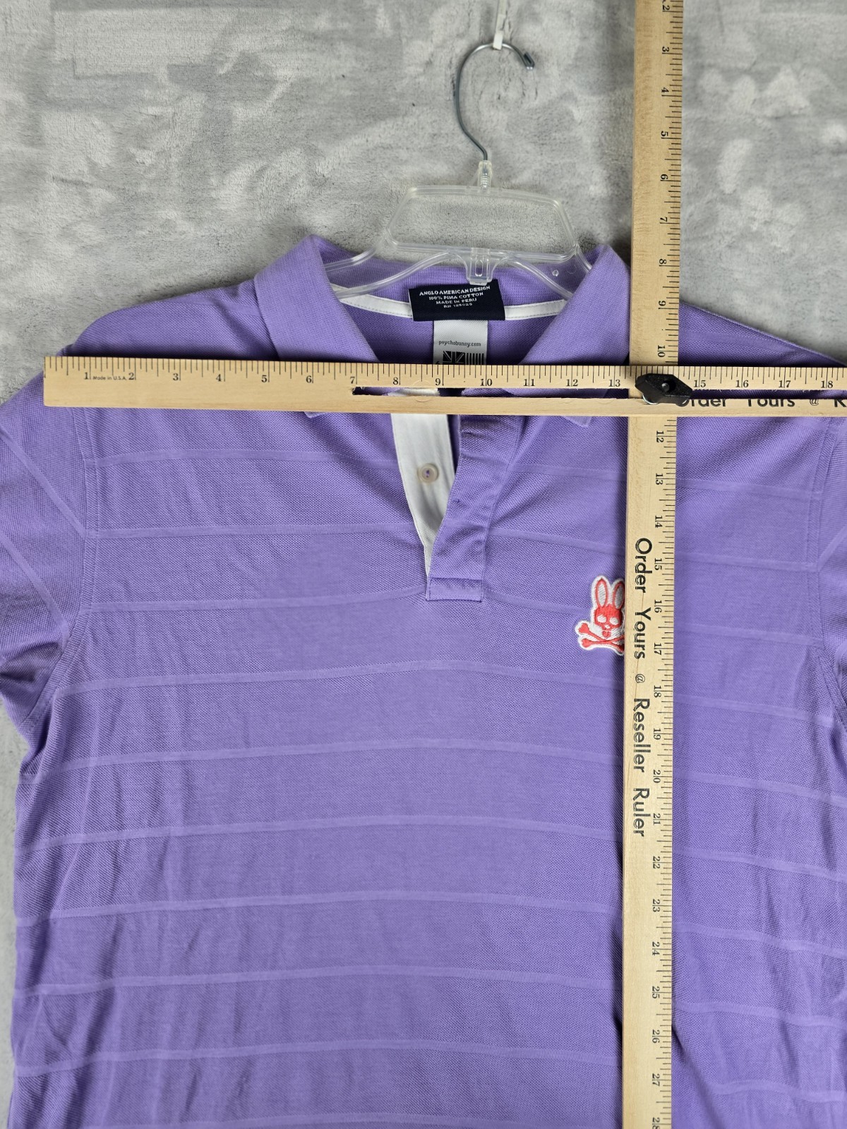 Psycho Bunny Shirt Mens 6 L Original Brand Purple Polo Orange and White Logo
