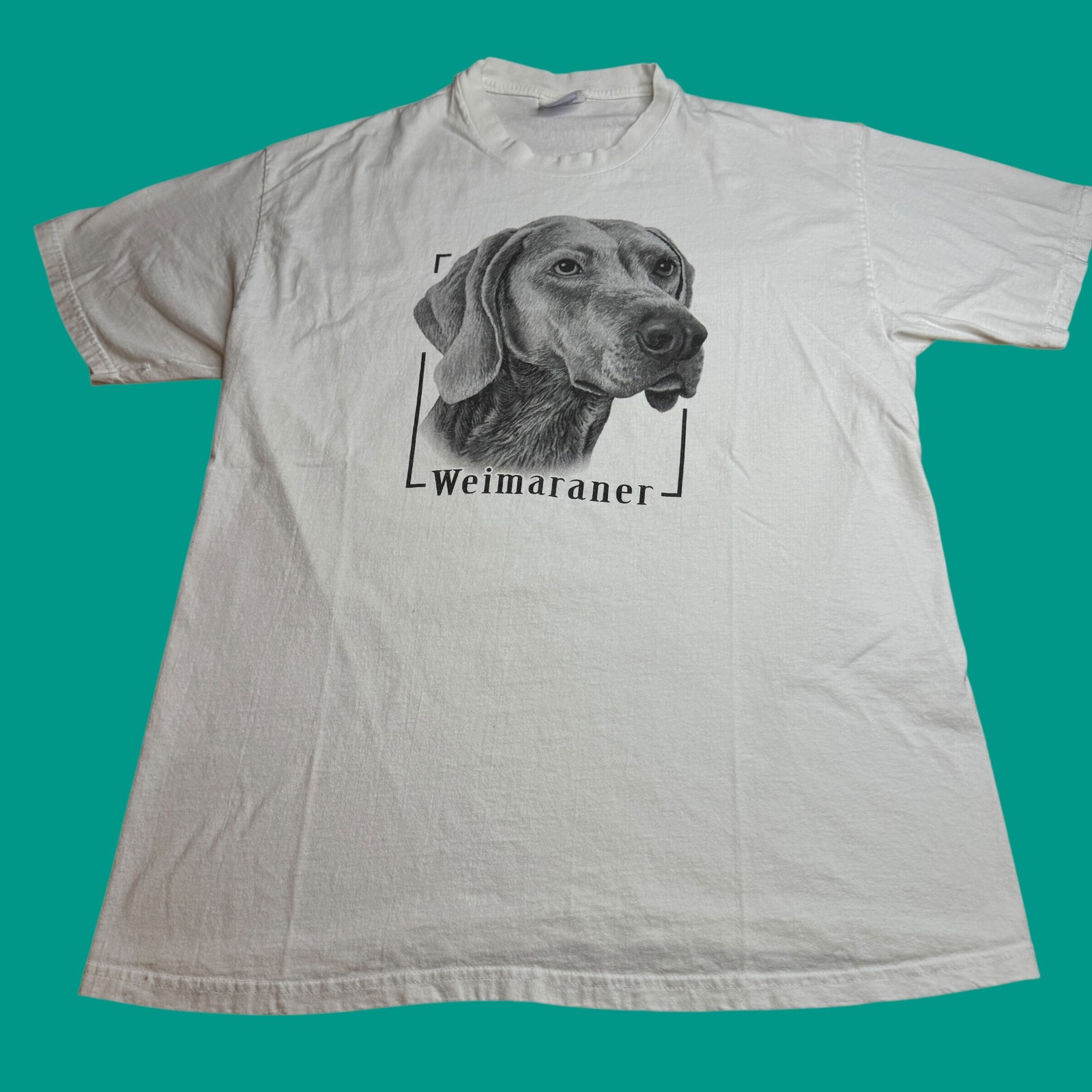 Vintage Y2K Weimaraner Dog Animal Pet Art White T Shirt Mens Large Cotton