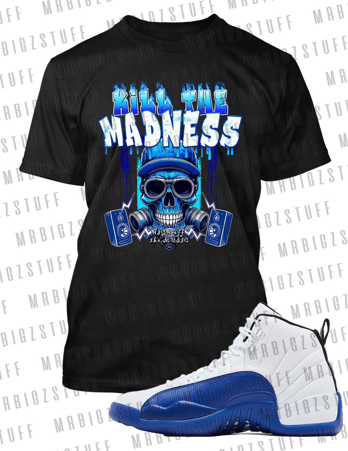 Mens 8XL Big Tall Kill the Maddness Sneaker Tee Shirt Greystone J12 Blueberry T