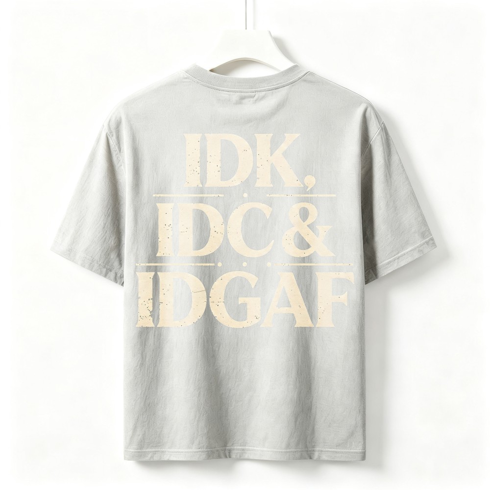Vintage Distressed IDK IDC IDGAF Tee Double Sided Sad Face Chest Graphic T Shirt
