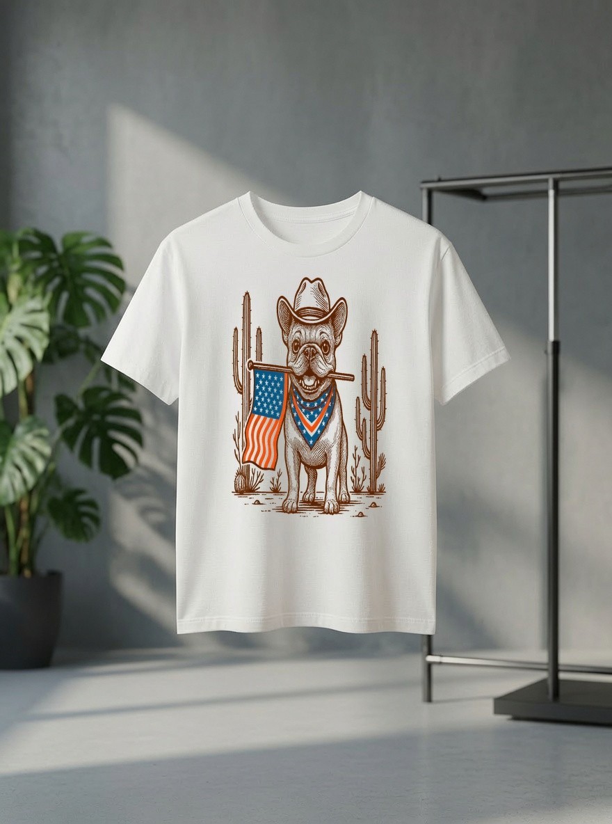 4th of July French Bulldog Frenchie Western Desert Vibes Tee