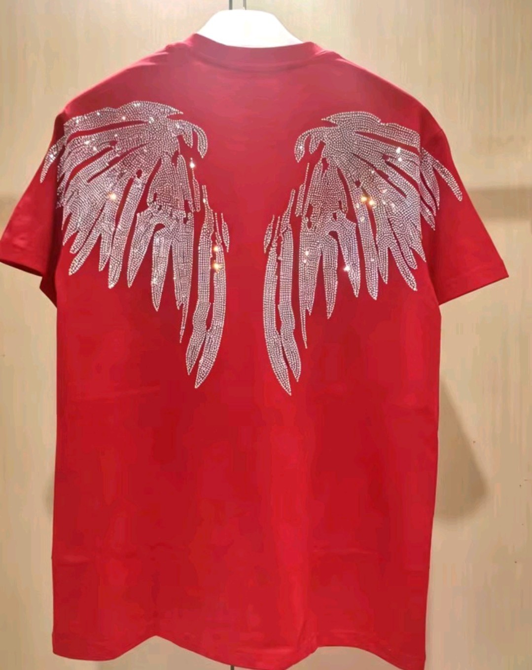New Men Luxury Diamond Wings Rhinestones Fashion T-Shirt High Quality