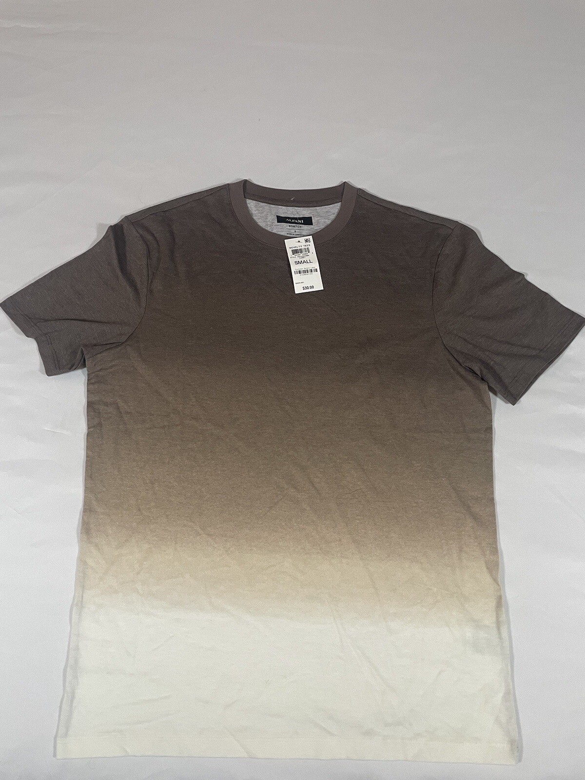 Alfani Ombre-Print Shirt Mens Small Egret Brown Tan Fade T-Shirt Crème Color