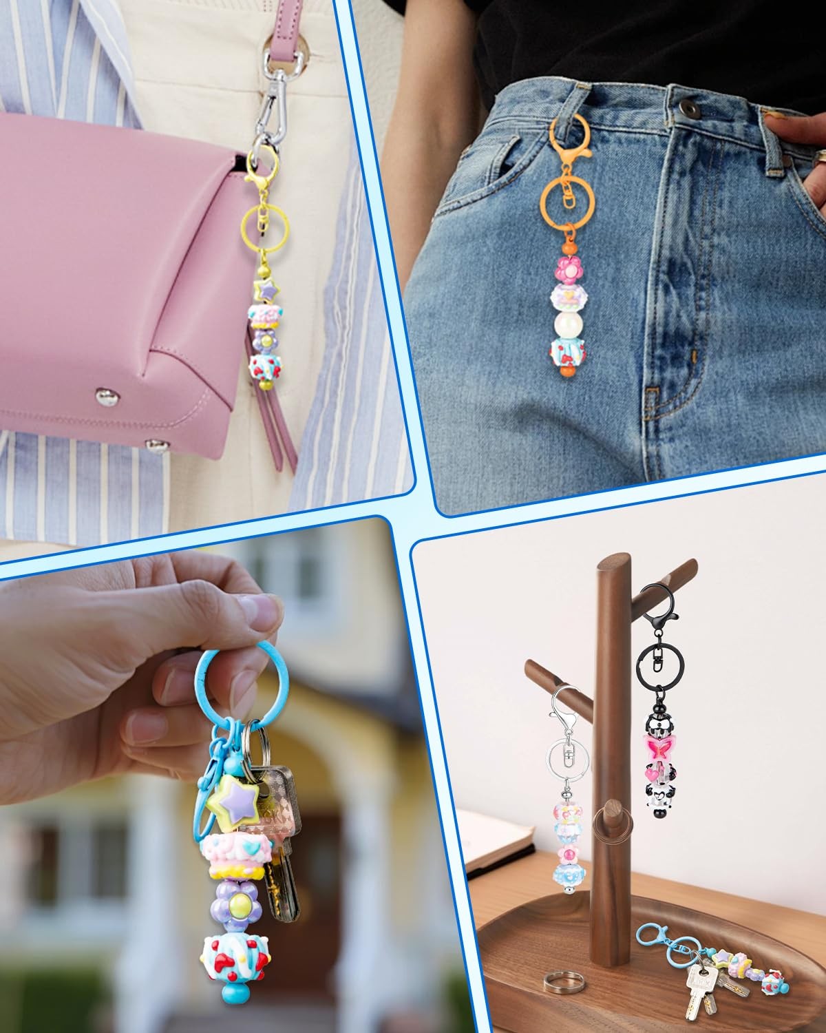 30pcs Beadable Keychains Keychain Bulk kit Cute Blank Bead Keychain Strip DIY…