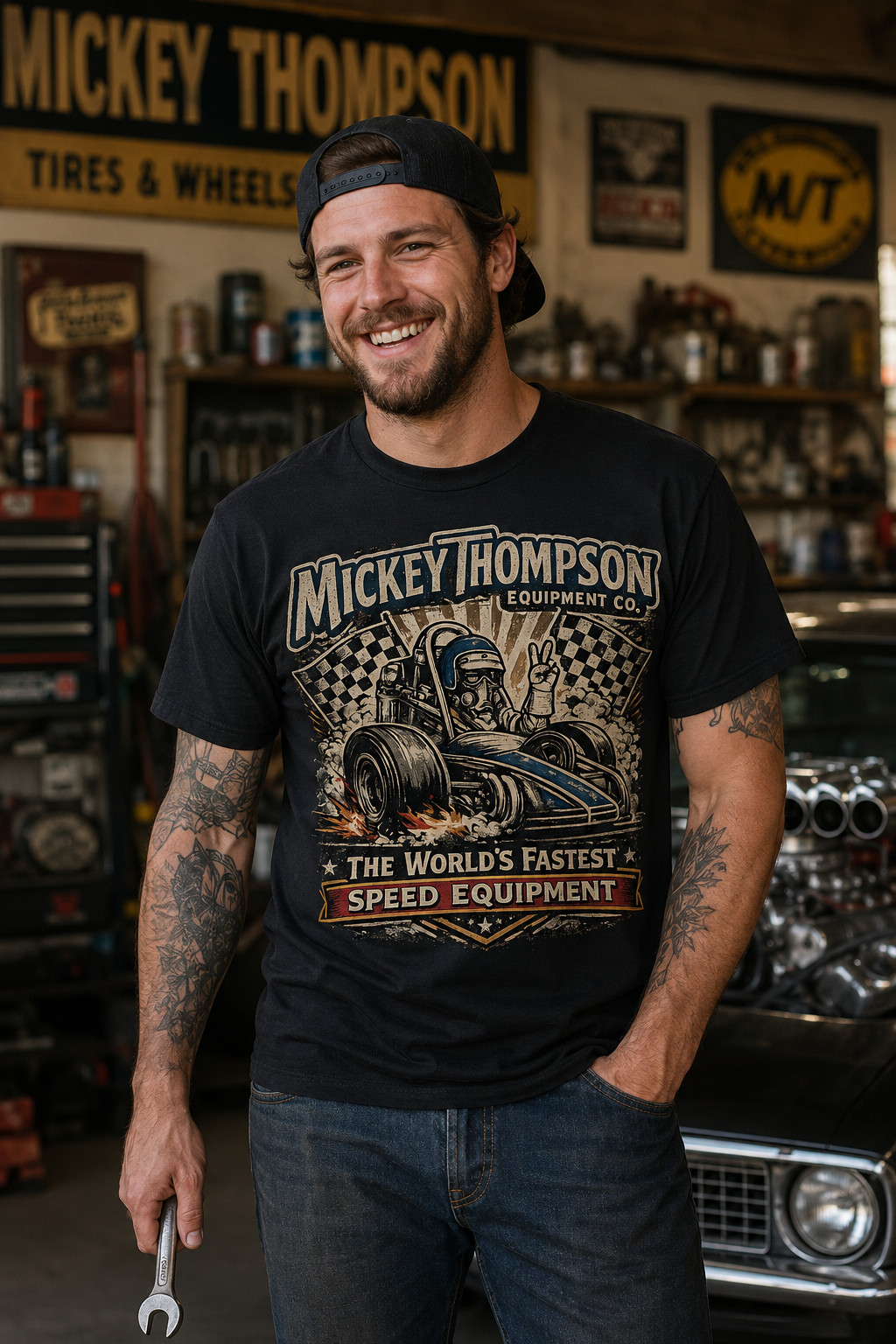 Mickey Thompson Drag Racing Vintage Hot Rod Speed Equipment T-Shirt