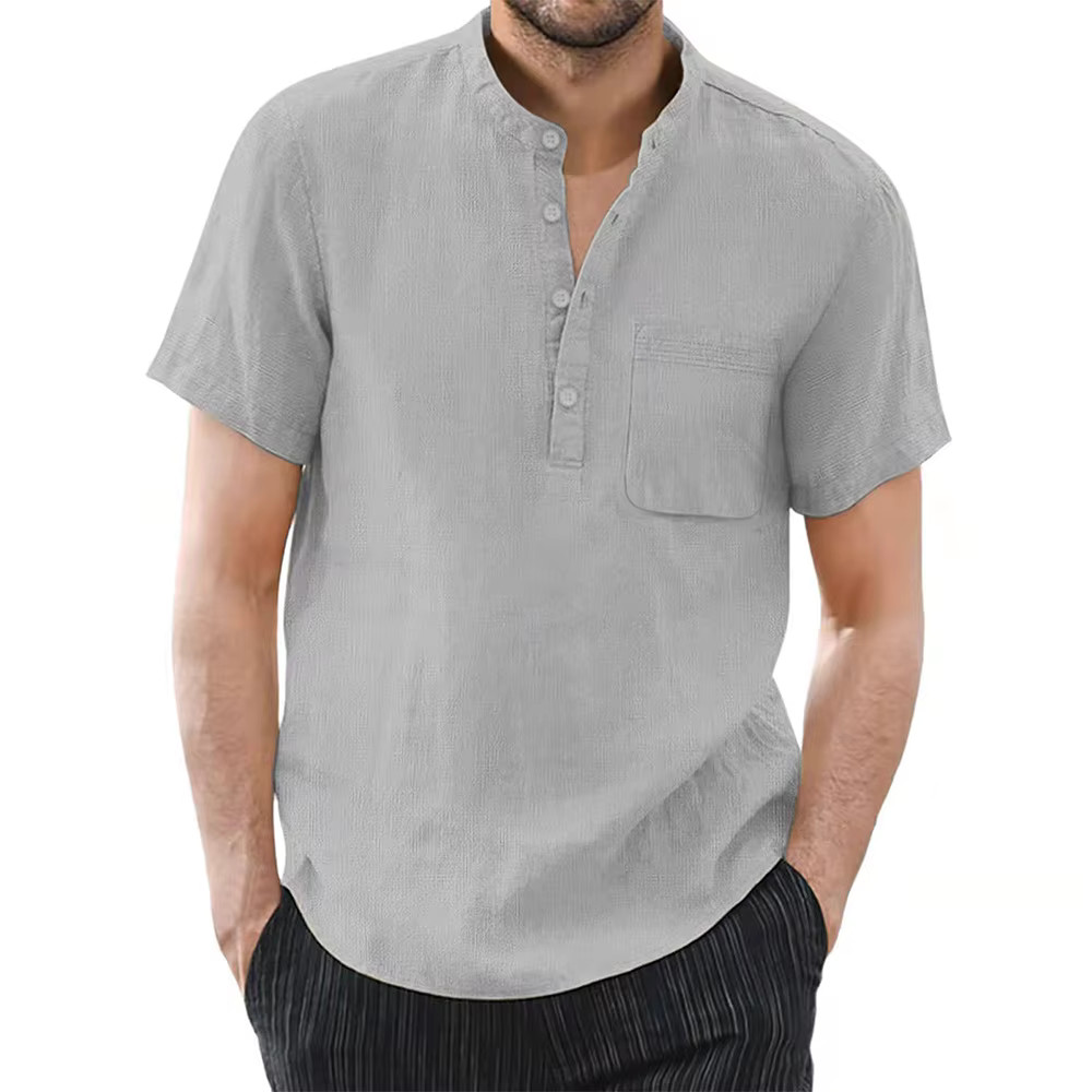 Men’s Cotton Linen Short Sleeve Casual Shirt Breathable Summer T-shirt Tee Gift