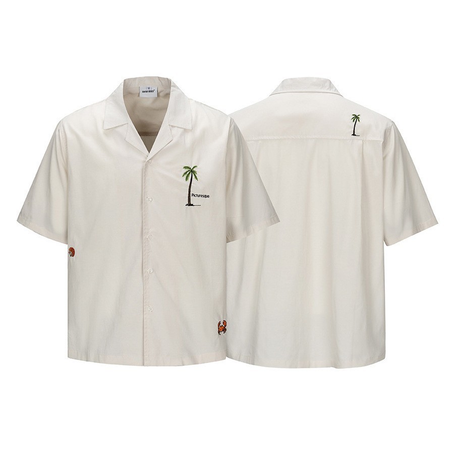 Palm Tree Embroidered Resort Shirt Men Y2K Streetwear Oversized M-2XL