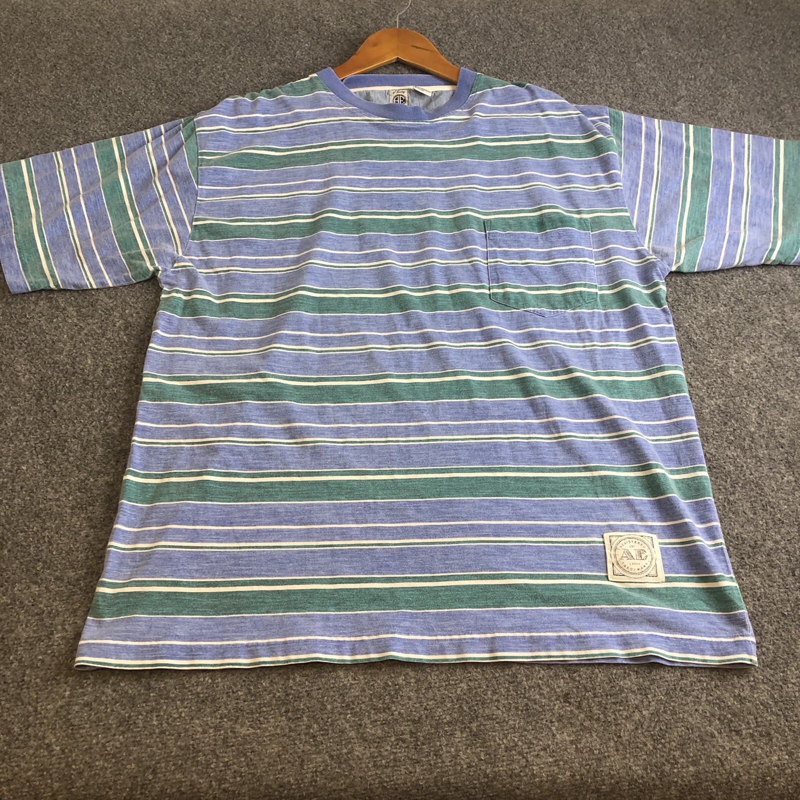 Vintage American Eagle Tshirt Mens XL Blue Boxy Striped 100% Cotton Y2K Beach
