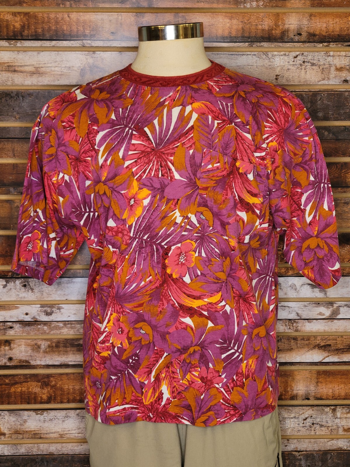 Vintage 80s Rush Fashion Floral Print Pocket Shirt OSFA (Lg) Made In USA