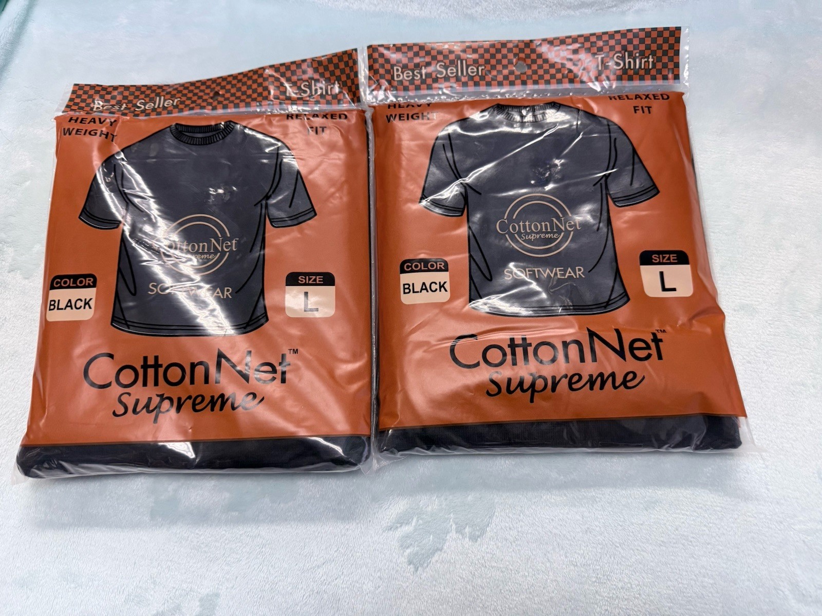 CottonNet Supreme T-Shirt Round Neck Short Sleeve Size Large Shirt Black 2 pack