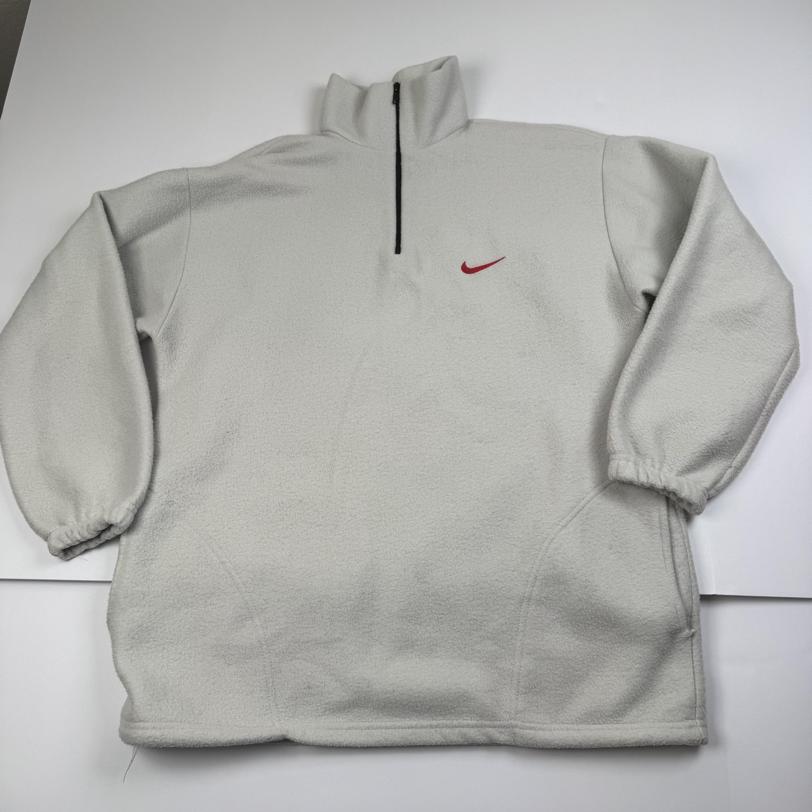 Vintage Nike Pullover Mens Large Gray Red Swoosh Fleece Half Zip Made USA 90s