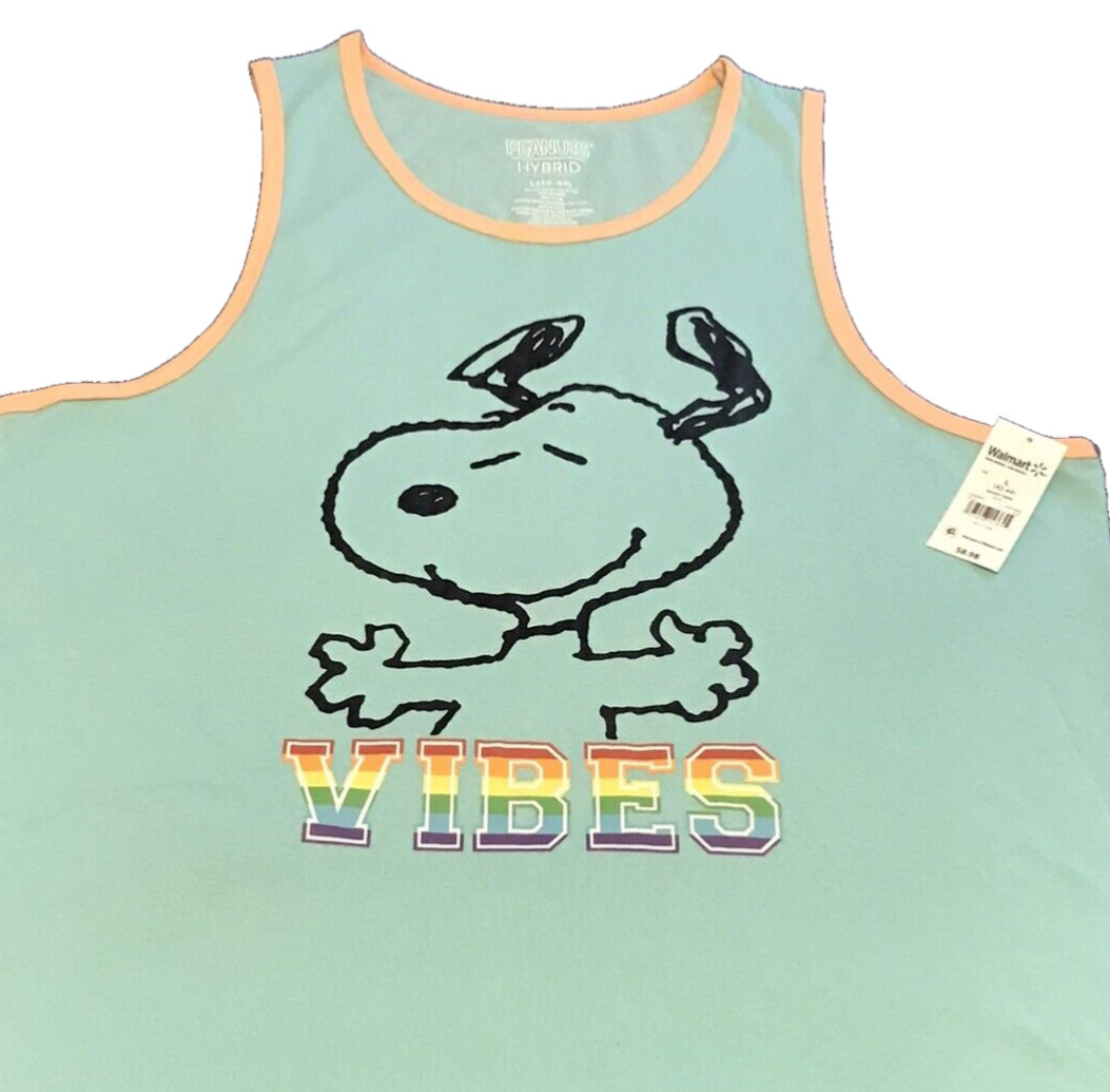 PEANUTS SNOOPY VIBES PRIDE NEW MENS TANK TOP L 42-44 AQUA BLCK PEACH RAINBOW NWT